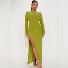 🔥NEW🔥 Green Fashion Nova Long Sleeve Ruched Maxi Dress - L