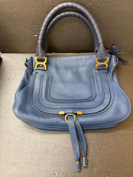 Chloe Marcie Handbag Blue Leather Gold Tone Hardware