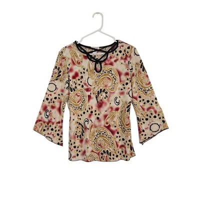 VTG Y2K MKM Designs Paisley Bell Sleeves Top Sz Large Keyhole Neck Sleeve Slits