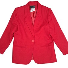Vtg Sag Harbor Red Blazer Womens 10P Petite Wool Preppy Classic Career Holiday