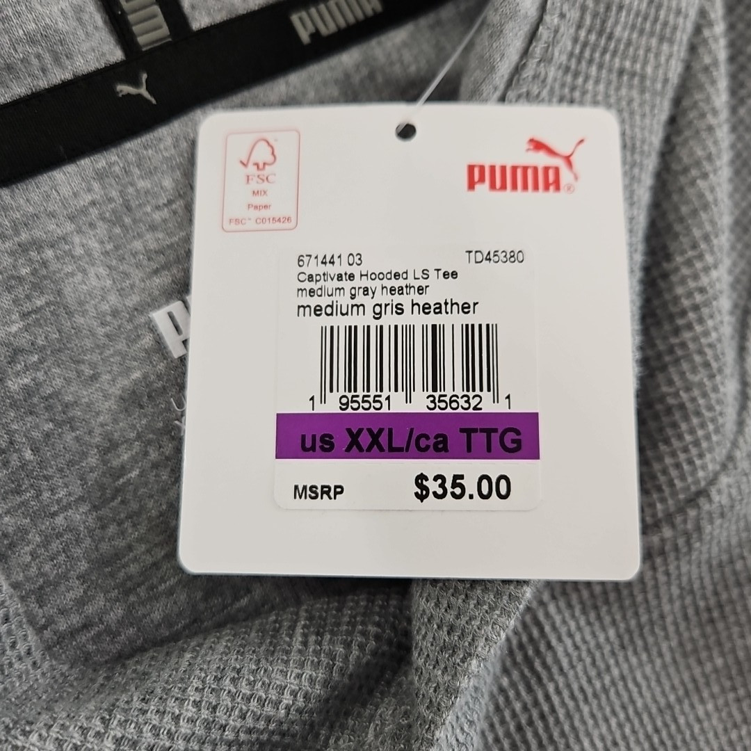 Puma Men's XXL Hoodie Medium Grey Thermal Waffle Weave NEW NWT Long Sleeve Logo thumbnail 8