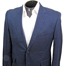 Saddlebred Sport Coat 40 S Navy Blue Casual Cotton Check Lining Double Vent