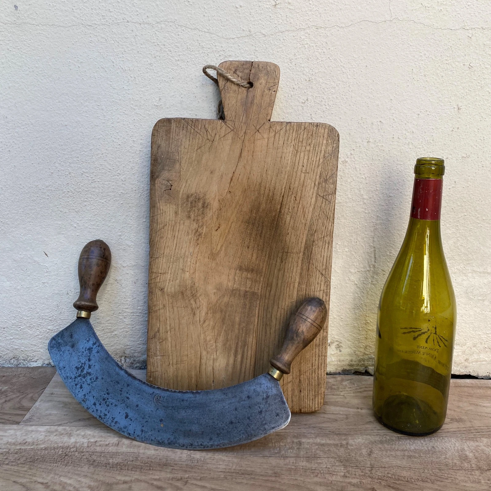 Antique French Wooden Cutting Board Kitchen Bread Chopping Vintage 0707266