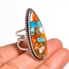 Spiny Oyster Turquoise Gemstone 925 Sterling Silver Ring Handmade Jewelry Ring