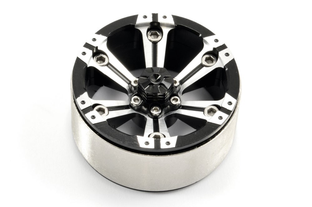 Jantes Beadlock 1.9 Fastrax en aluminium gris et noir pour crawler RC 1/10