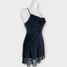 Urban Outfitters Black Velvet Patterned Mini Dress Spaghetti Straps & Criss-Cros
