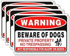 4 Pack Beware of Dog Sign,10X7 Inch High Reflective Beware of Dog Signs for Fenc
