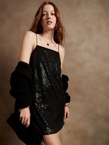 Banana Republic, Banana Republic Black Sequined Mini Dress, 14, NWT B19, Roaring 20’s, Cocktail