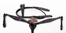 Horse Show Tack Bridle Western Leather Headstall Breast Collar Purple 8366