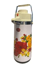 Vintage Sunlite Air Pot Super Vacuum Bottle Coffee Poppy Flower