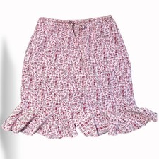Cottagecore Ruffle Midi Skirt Pink Ditsy Floral Elastic Waist Vintage Vibe 95
