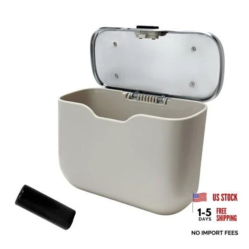 White Car Trash Can with Lid - Leakproof Garbage Bin - Auto Door Hanging Storage