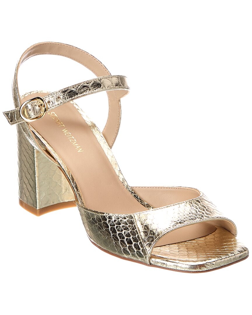 Stuart Weitzman Tia 75 Block Snake-Embossed Leather Sandal Womens Gold 85 35890₽