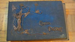 ancien album vide carte postale 61 pages 488 cartes decor bronze femme miroir