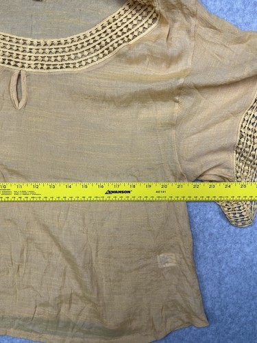 Maria Gabrielle Blouse Women’s 1X Yellow Gauze Boho Chic Crochet Trim Boxy Loose - Picture 6 of 7