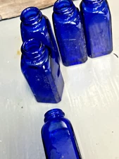 vintage antique lot cobalt blue jar bottle mini medicine fragrance 10 apothacary