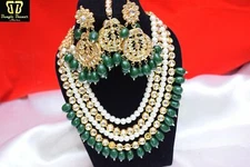 Indian Bollywood Kundan Bridal Jewelry Green Necklace Earring Maang Tikka