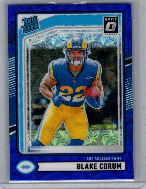 Blake Corum 2024 Panini Donruss Optic Preview Rated Rookie BLUE SCOPE PRIZM 322