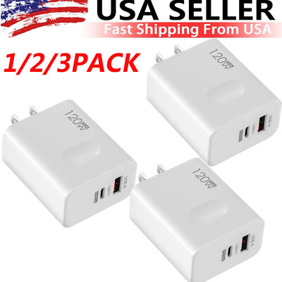 120W USB-A Type C Super Fast Wall Charger PD QC5.0 Adapter for iPhone Samsung US