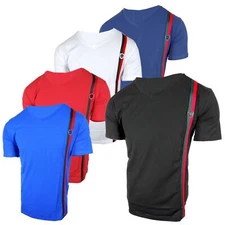 Mens T- Shirt Italian Side Sport Stripe Badge V-Neck Slim Fit Stretch Casual