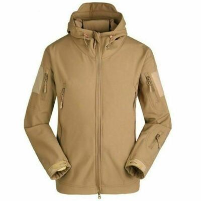 Men Hiking Soft Shell Coat Fleece Lined Jacket Hooded Military