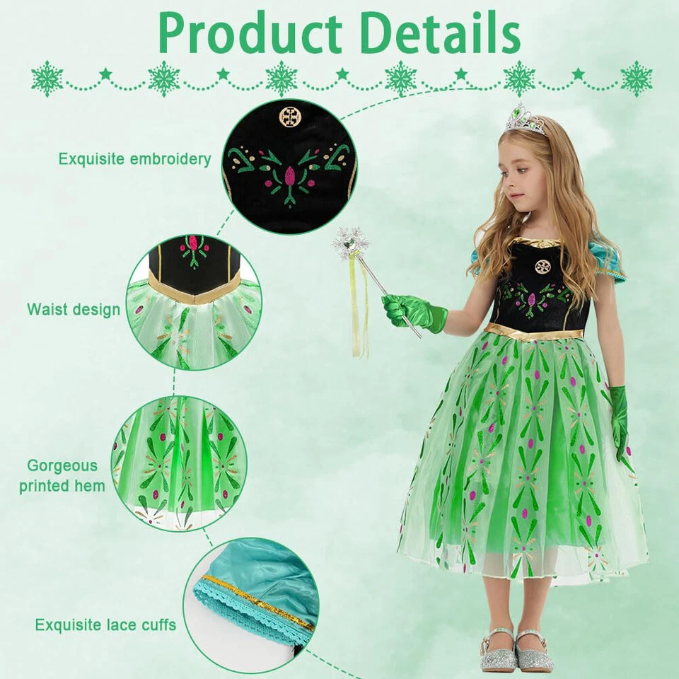 Kids Frozen Anna Princess Costume Christmas Party Fancy DressUp Outfit for Girls - Image 4 of 4