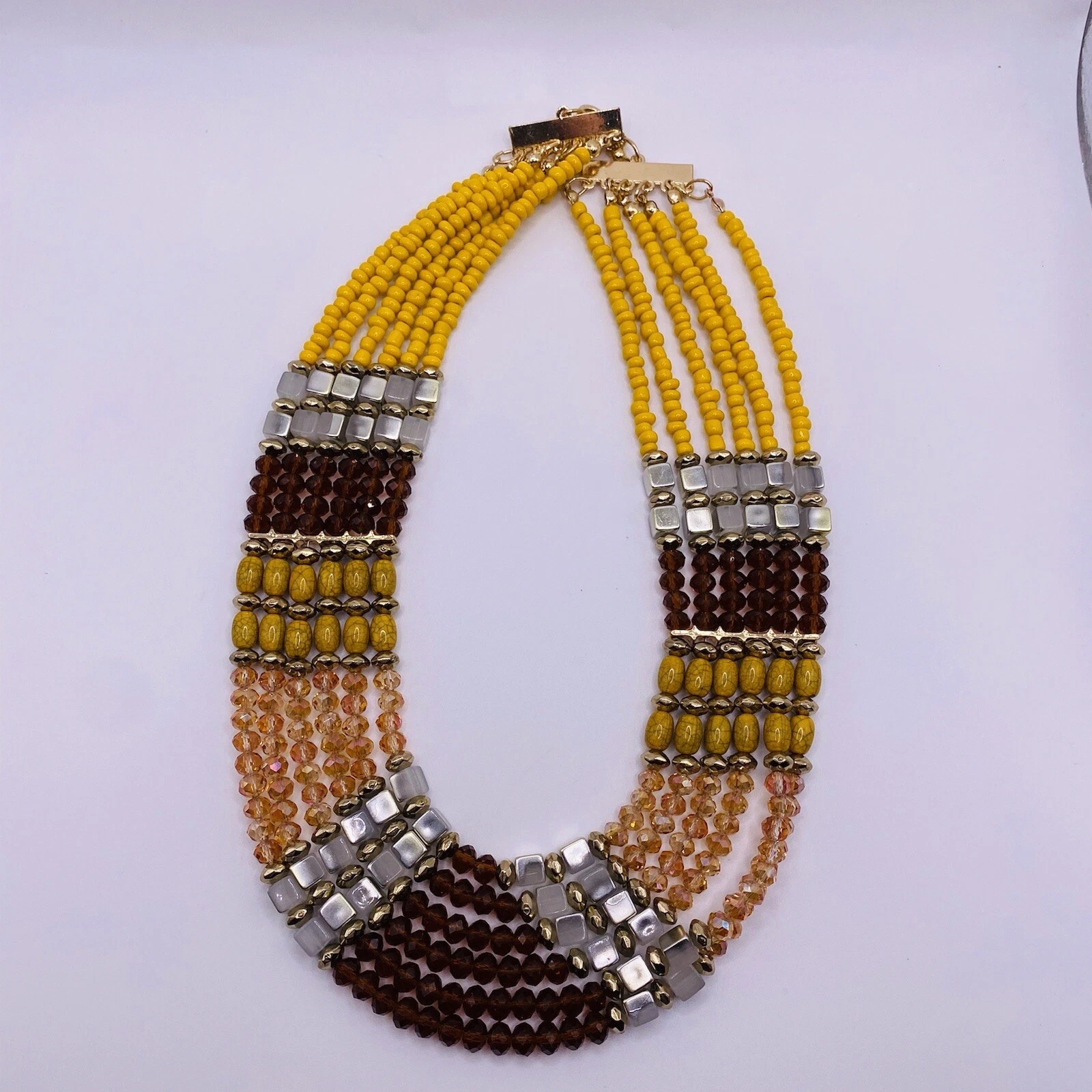 VETEMENTS Collana bavaglino multifilo perline giallo marrone senza marchio 14” nuova