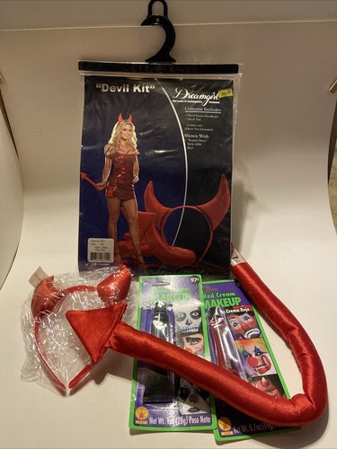 Spirit Halloween Devil Kit + Red And Black Face Paint Devil Horns And Tail