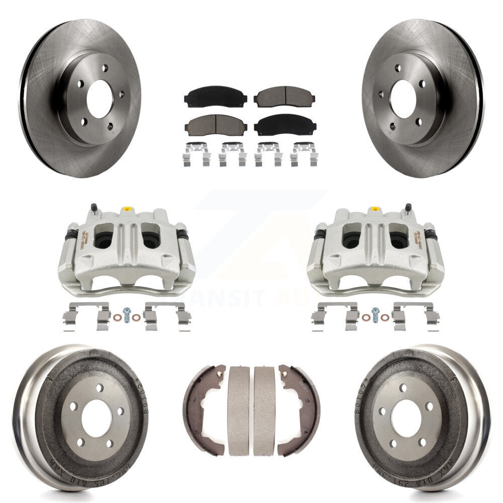 Complete Front & Rear Brake Caliper Rotors Drum Ceramic Pad Kit for Chevrolet Equinox 8Pc Set