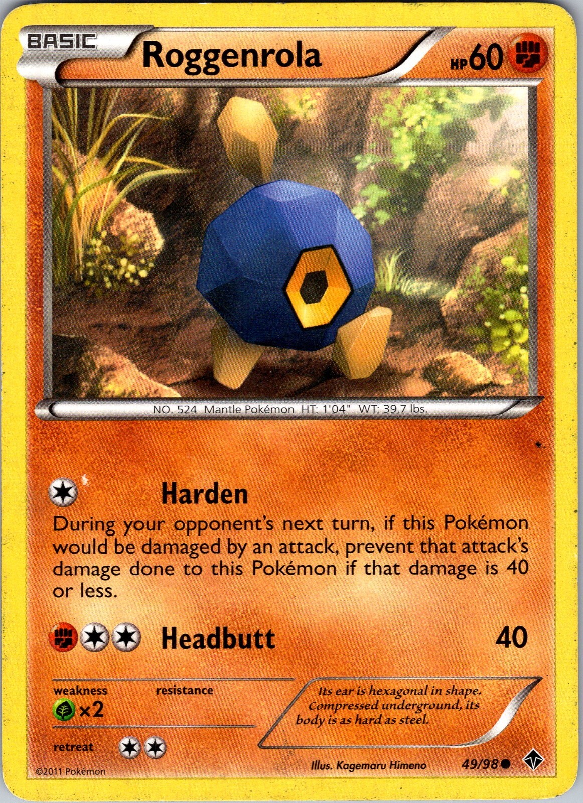 Pokemon TCG Roggenrola B&W Emerging Powers 49/98 Regular Common Card Played LP