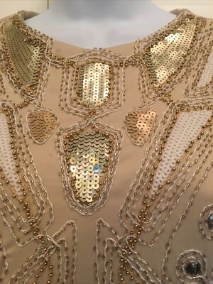 Endless Rose Sz S Beige Cocktail Pencil Dress Gold Beaded Sequins Gorgeous  EUC! | eBay