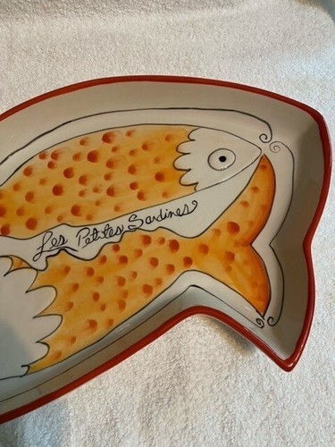 Blue Sky Clayworks Ceramic Fish Serving Dish/ Petite Sardines Orange 12"x8" - Picture 5 of 7