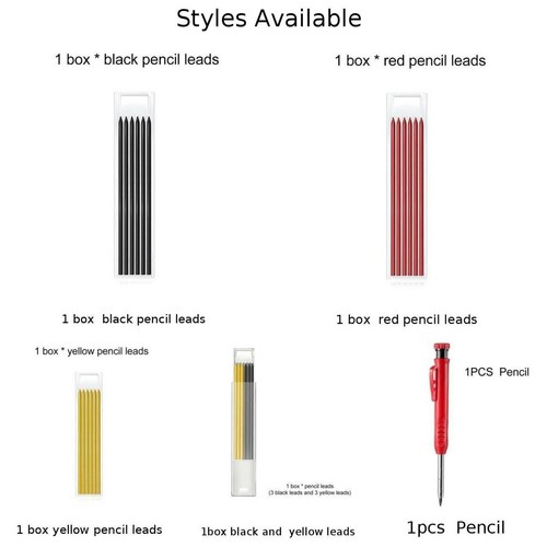 Solid Carpenter Pencil With 6 Refill Leads Deep Hole Construction