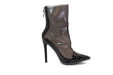 NEW LADIES WOMEN STILETTO CLEAR PERSPEX STUDDED ANKLE BOOT SHOES 3-8