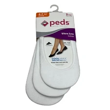 Peds 3 Pairs Ultra Low Liner Socks Womens 4-7 Petite Gel Tab Coolmax White NEW