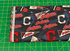 Cleveland Indians Retro Fabric, HALF YARD, Baseball 100 Cotton Fabric-Washed