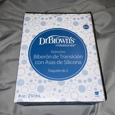 DR. BROWN  S MILESTONE NARROW SIPPY BOTTLE SILICONE HANDLES GREEN GRAY 16oz NEW