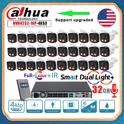 US alhua 32CH 16POE CCTV System 4MP Smart Dual Light IP Camera Full Color IR Lot