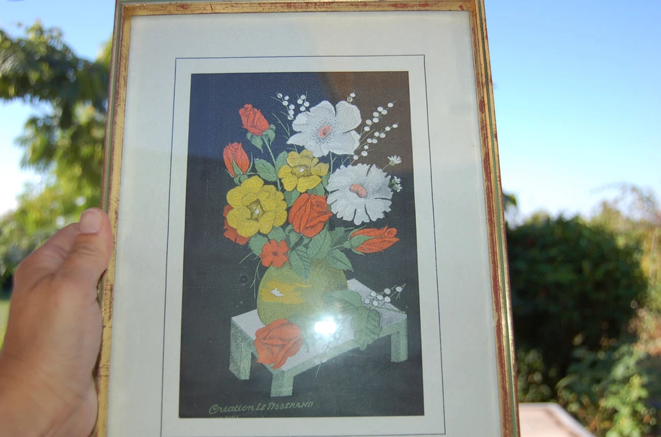 TABLEAU SOIE TISSEE COULEURS LE TISSERAND - BOUQUET DE FLEURS  - Photo 3/4