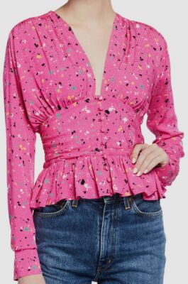 $145 Rotate Women's Pink Long Sleeve Button Front Closure Tracy Top Size US2/UK6