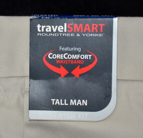 NWT 36X36 Stone Roundtree & Yorke TravelSmart Classic Pleated CoreComfort Pants - Picture 3 of 8