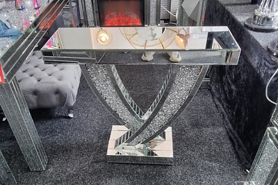 Konsolentisch 90 cm Diamant geschliffenes Kristall verspiegelt