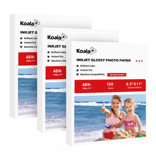 300 Sheets Koala Photo Paper 8.5 x 11 Glossy 48lb Inkjet Printer Epson HP Canon - Afbeelding 1 van 8