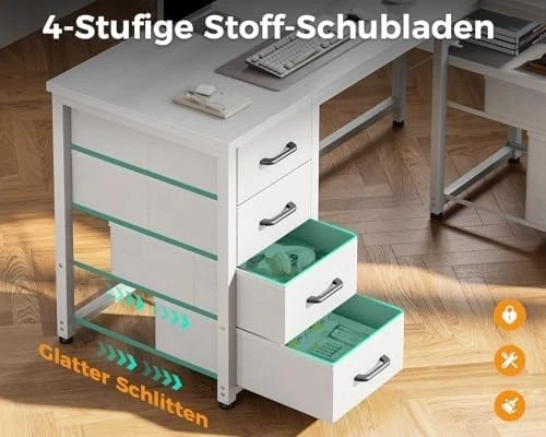 Eckschreibtisch Schreibtisch Büro L Form Schubladen, USB & Steckdose 140X70cm - Bild 2 von 4
