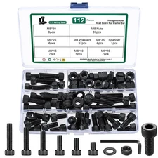 112 Pcs M8 Metric Screw Set, Hex Socket Head Cap Screws Nuts M8-112, Black 