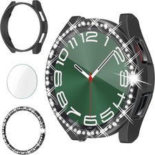 3 in 1 Rhinestone Cases for Samsung Galaxy Watch 6 Classic 47mm Screen Protector