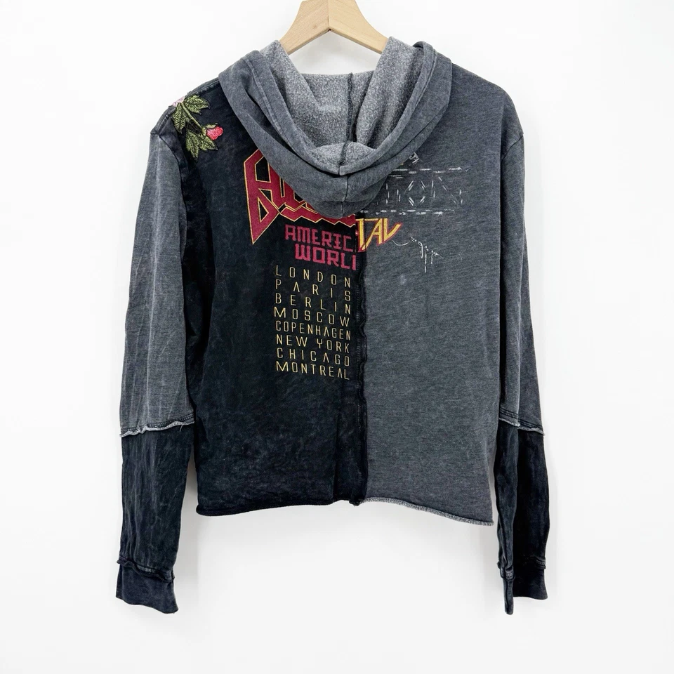 Sudadera con Capucha Affliction Floral Gráfica Bordada Negra Envejecida Grunge Edgy Talla XL Foto 2 de 4