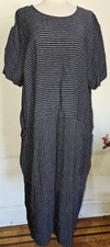Eileen Fisher Blue & White Striped Short Sleeve Linen Dress Size L