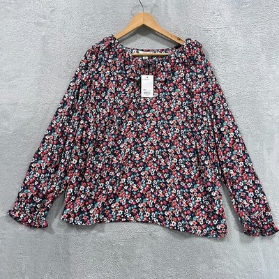 Croft Barrow Blouse Top Women's 1X Floral Fairy Ruffle Neck Feminine Boho