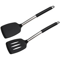 Pfannenwender Set 2-Tlg Silikon Edelstahlgriff HitzebestäNdig Schwarz